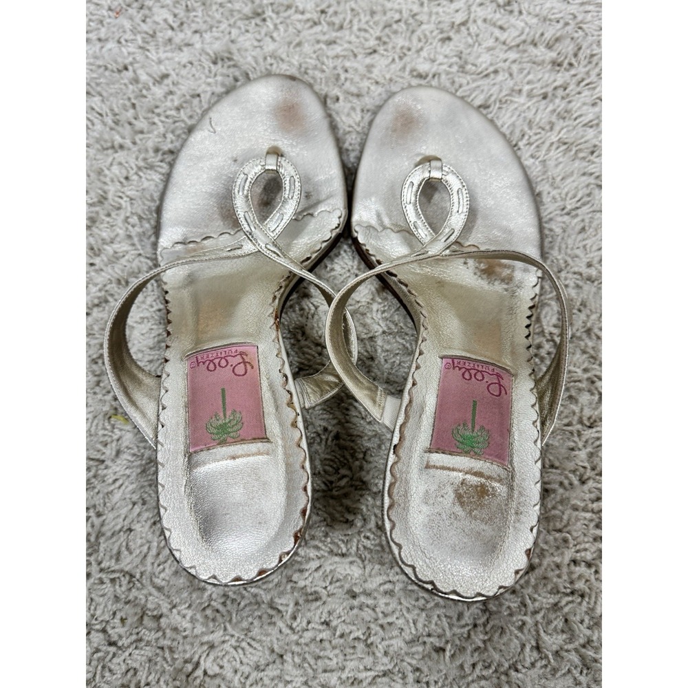 Lilly Pulitzer Metallic Gold Thong Kitten‎ Heel Slip On Sandals Size 9.5 Resort - Picture 5 of 12
